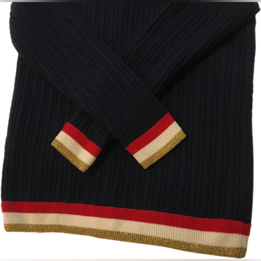 Gucci Navy Multicolor Lurex Trim Cable-Knit Cashmere Wool Sweater - Picture 5 of 6